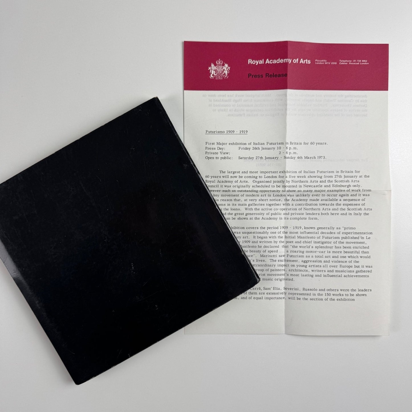 Futurismo 1909-1919 Exhibition of Italian Futurism Northern Arts 1972/3 + poster, press release, private view invitation and newspaper clippings