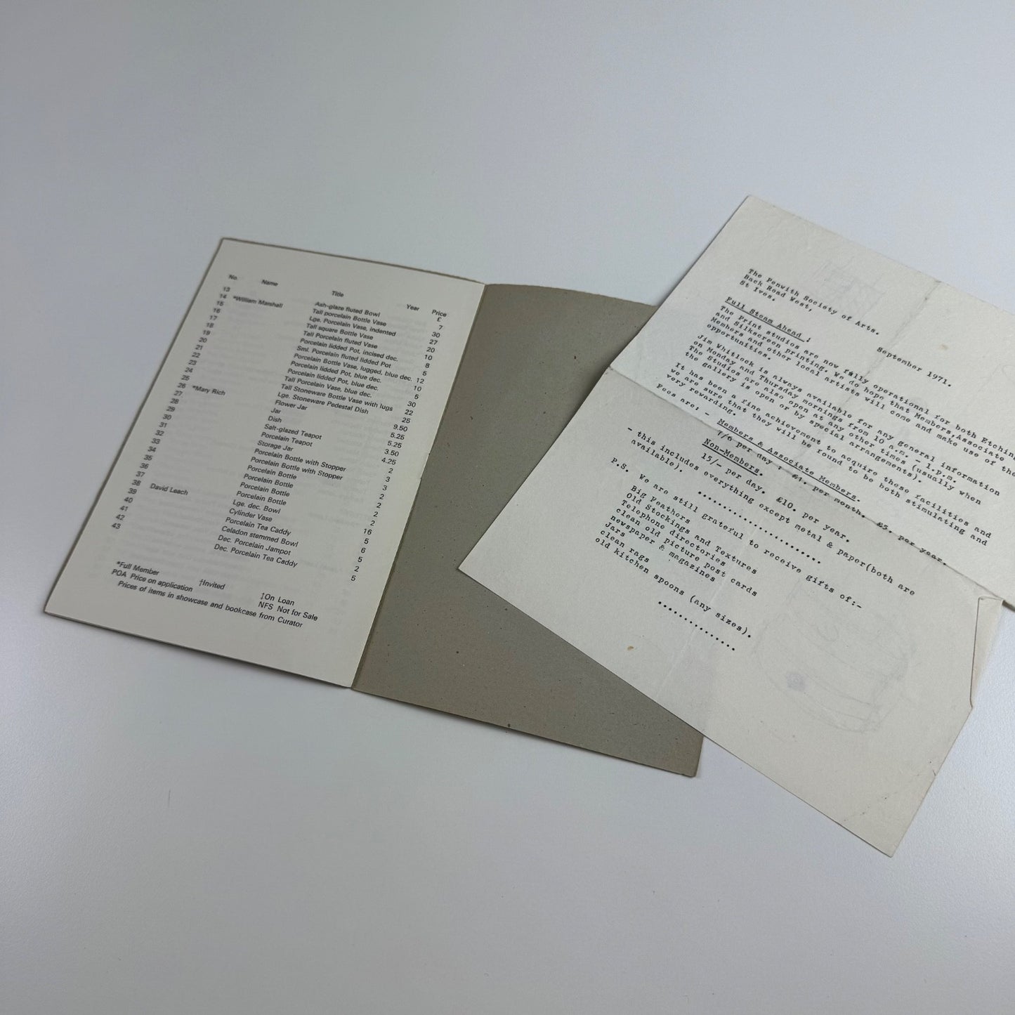 Catalogue Penwith Society Gallery Autumn exhibition 1971