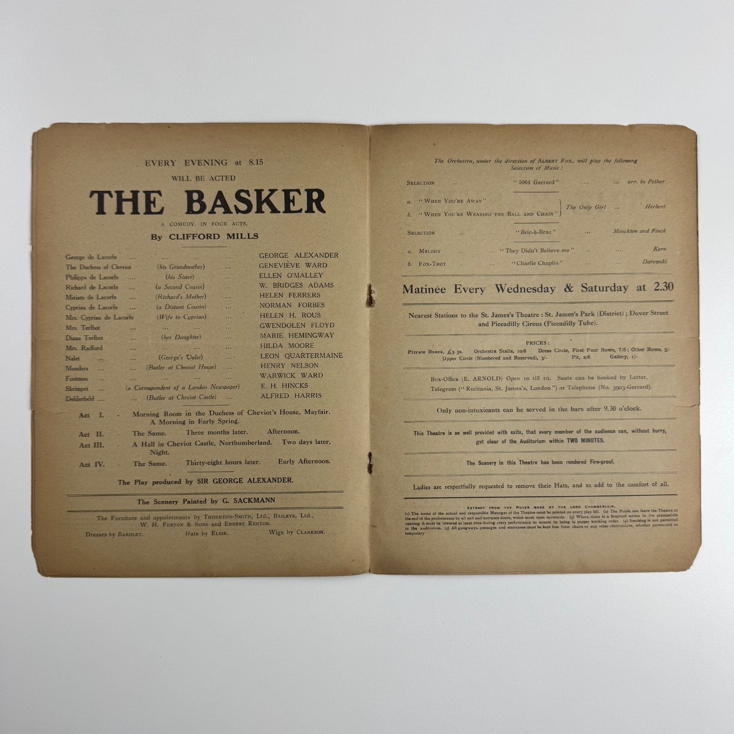 St James's Theatre The Basker | Manager, Sir George Alexander c. 1916
