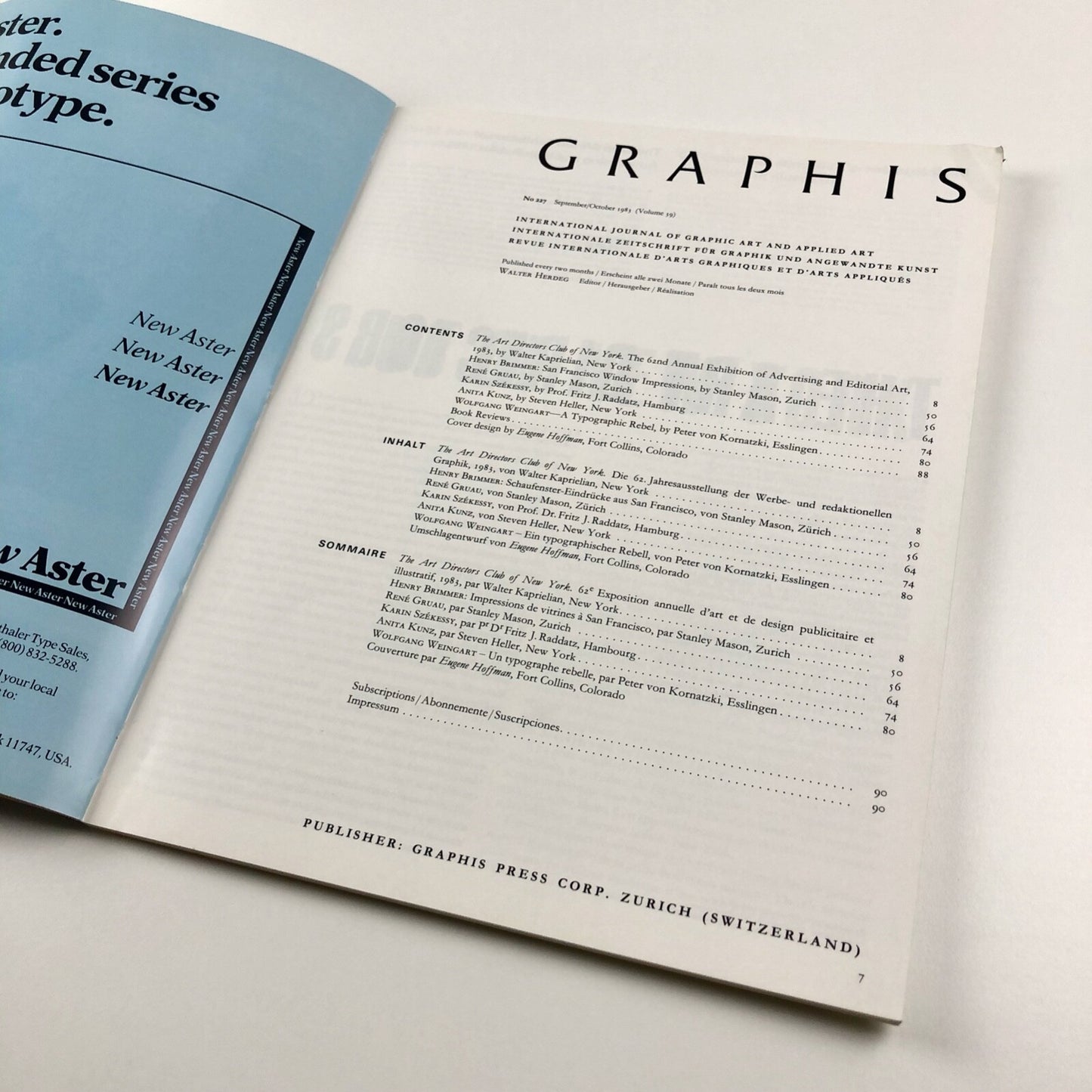 Graphis journal No 227 Vol 39 | September/October 1983 | Edited by Walter Herdeg
