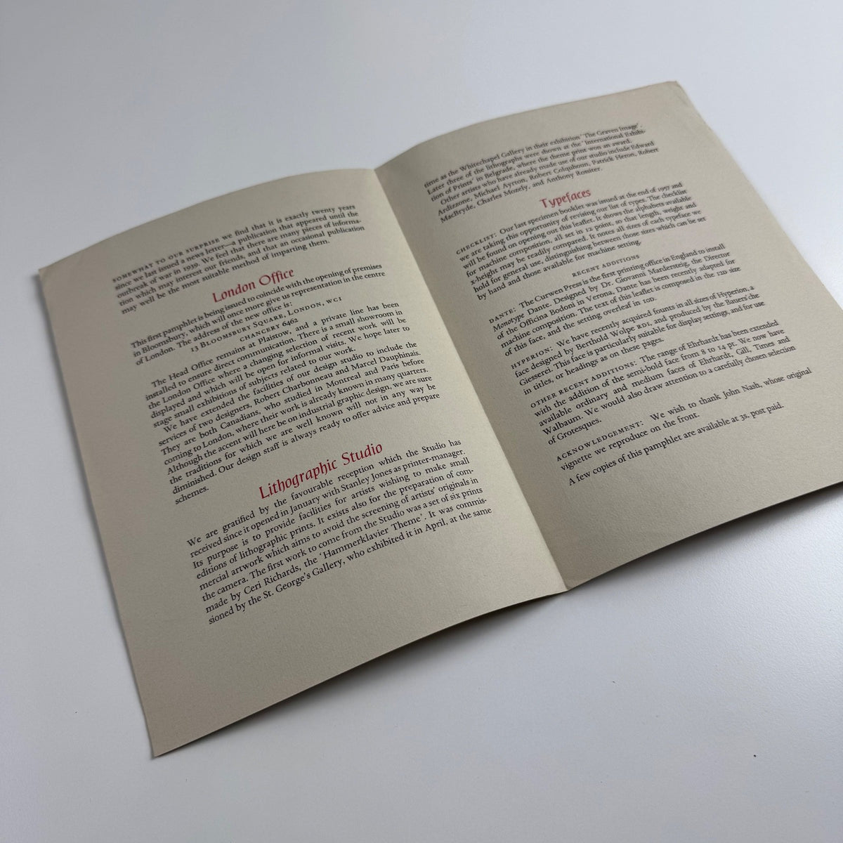 By the Way. No. 1 Autumn 1959. An occasional bulletin from The Curwen Press