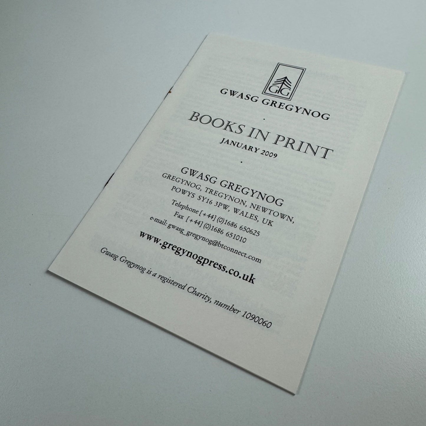 Leaflet Gwasg Gregynog | Books in Print January 2009
