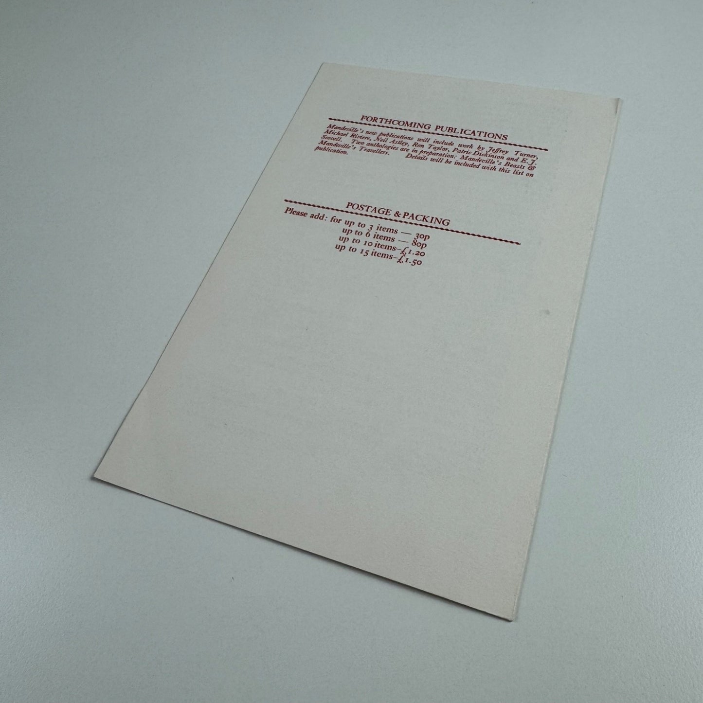 Leaflet for The Mandeville Press books available c.1980s