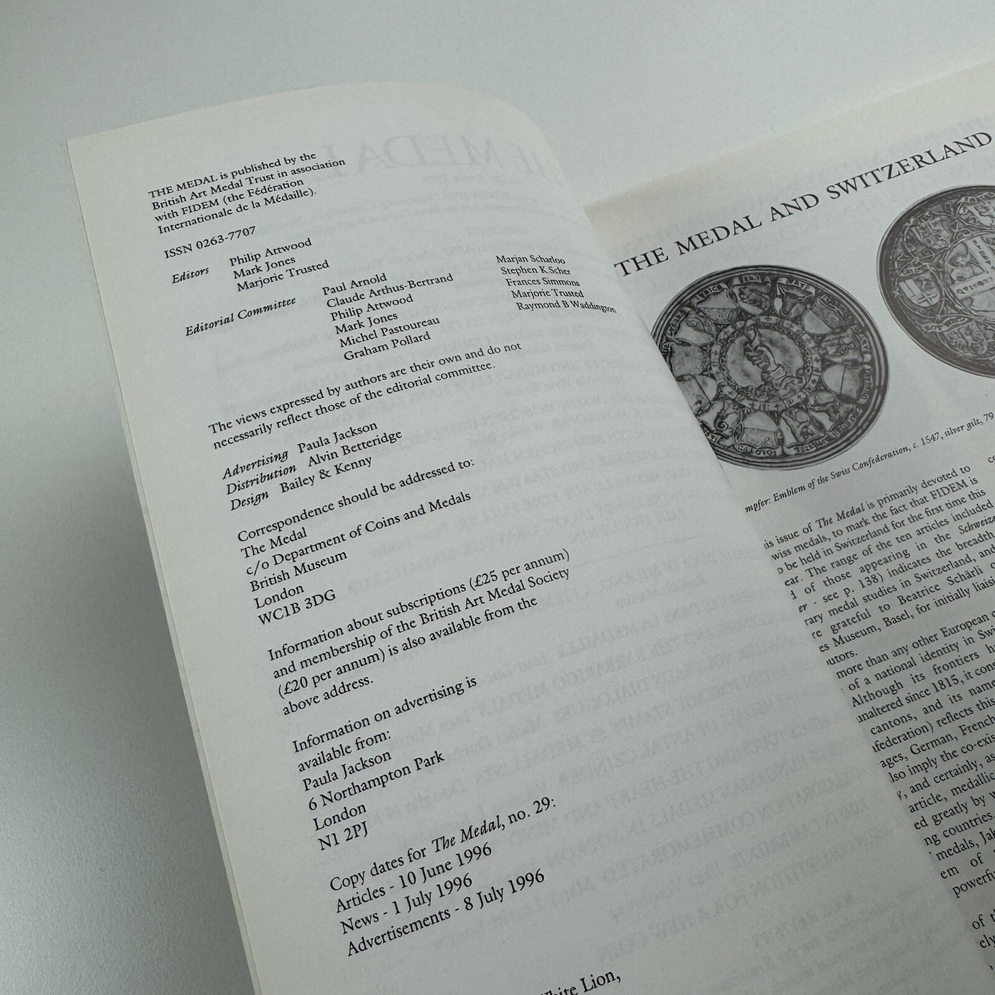 The Medal. British Art Medal Society BAMS journal. Issue No. 28, Spring 1996
