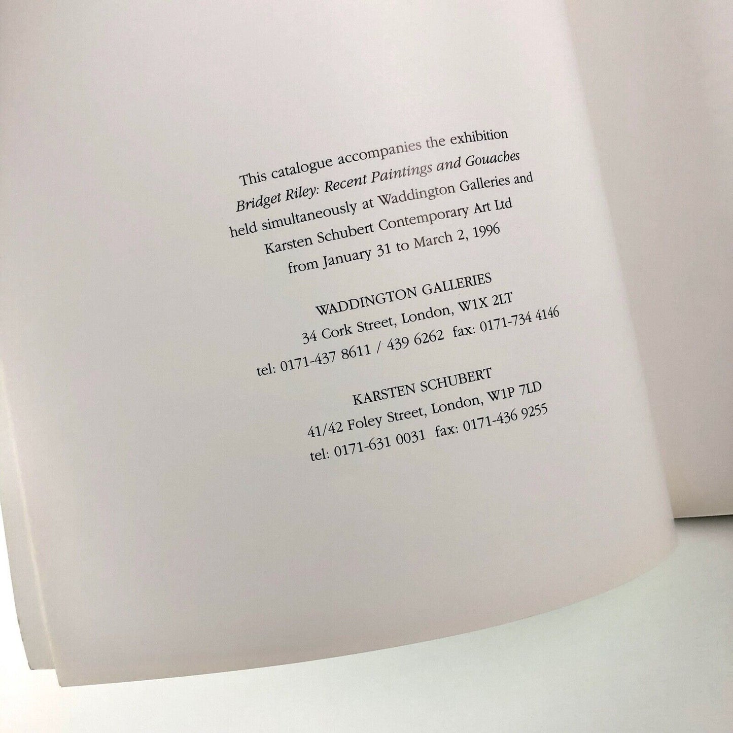 Bridget Riley: Recent Paintings and Gouaches | Waddington Galleries and Karsten Schubert, London, 1996