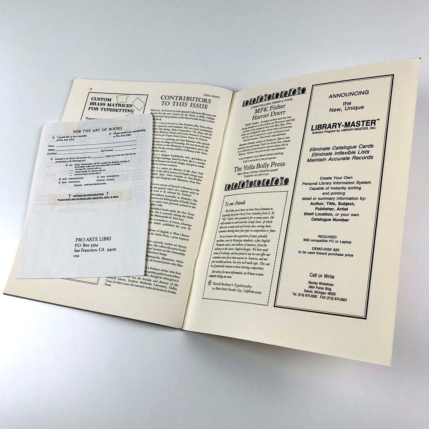Fine Print. A Review for the Arts of the Book – Vol 16, No. 1, Spring 1990