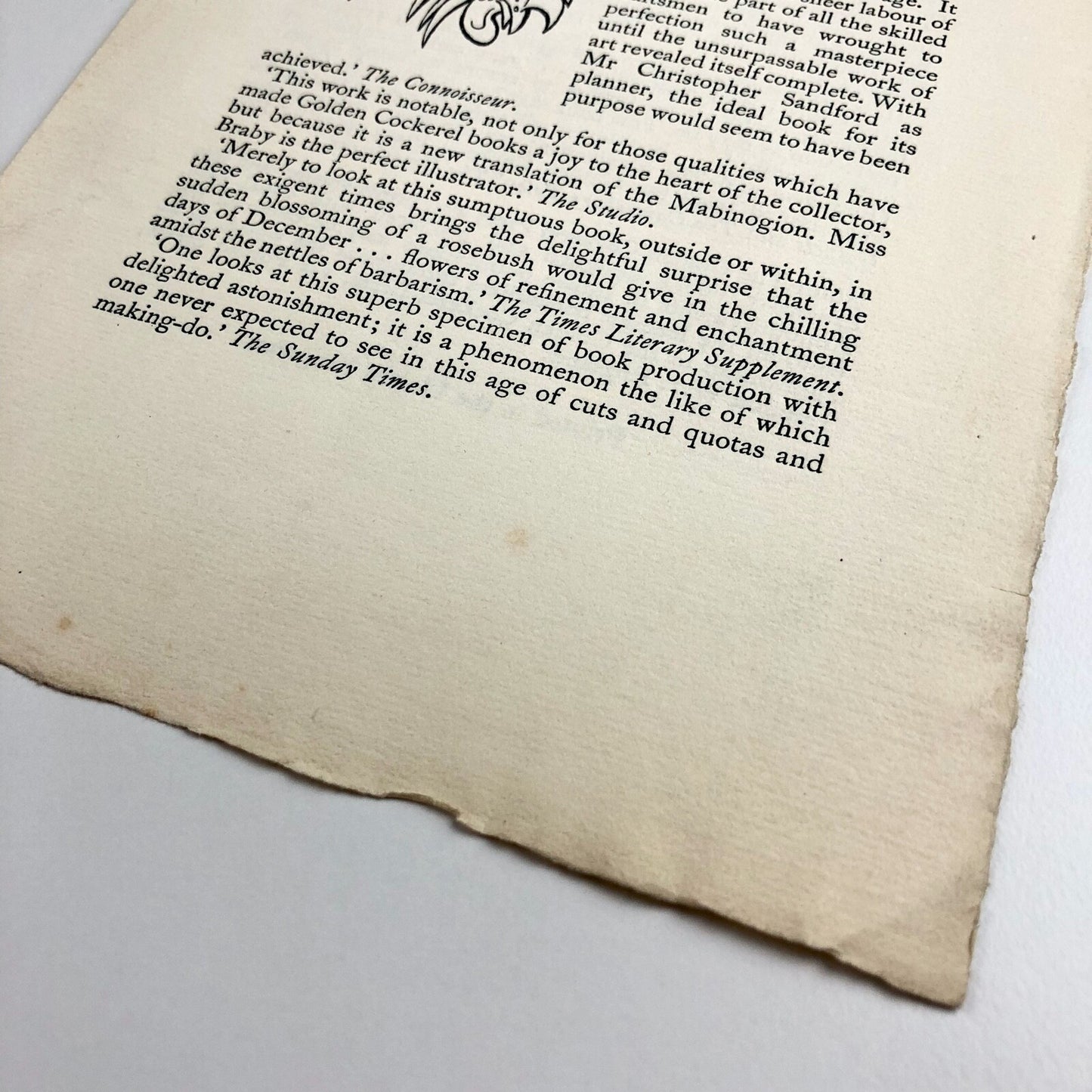 The Golden Cockerel Press The Mabinogion / Endymion promotional leaflet c.1947/8