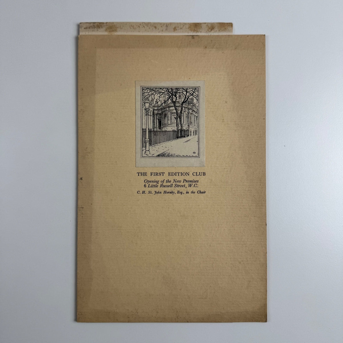Ephemera: lunch menu The First Edition Club opening of the New Premises 6 Little Russell Street 1923