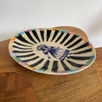 Francesca Kaye medium ceramic plate female figure folk art style signed