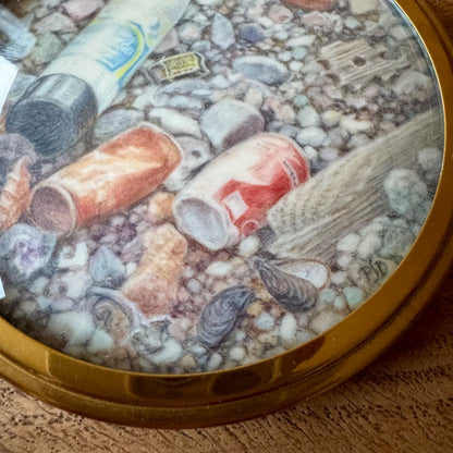 'On the beach' | Framed watercolour roundel on ivorine by Phoebe Sholto Douglas, 1986