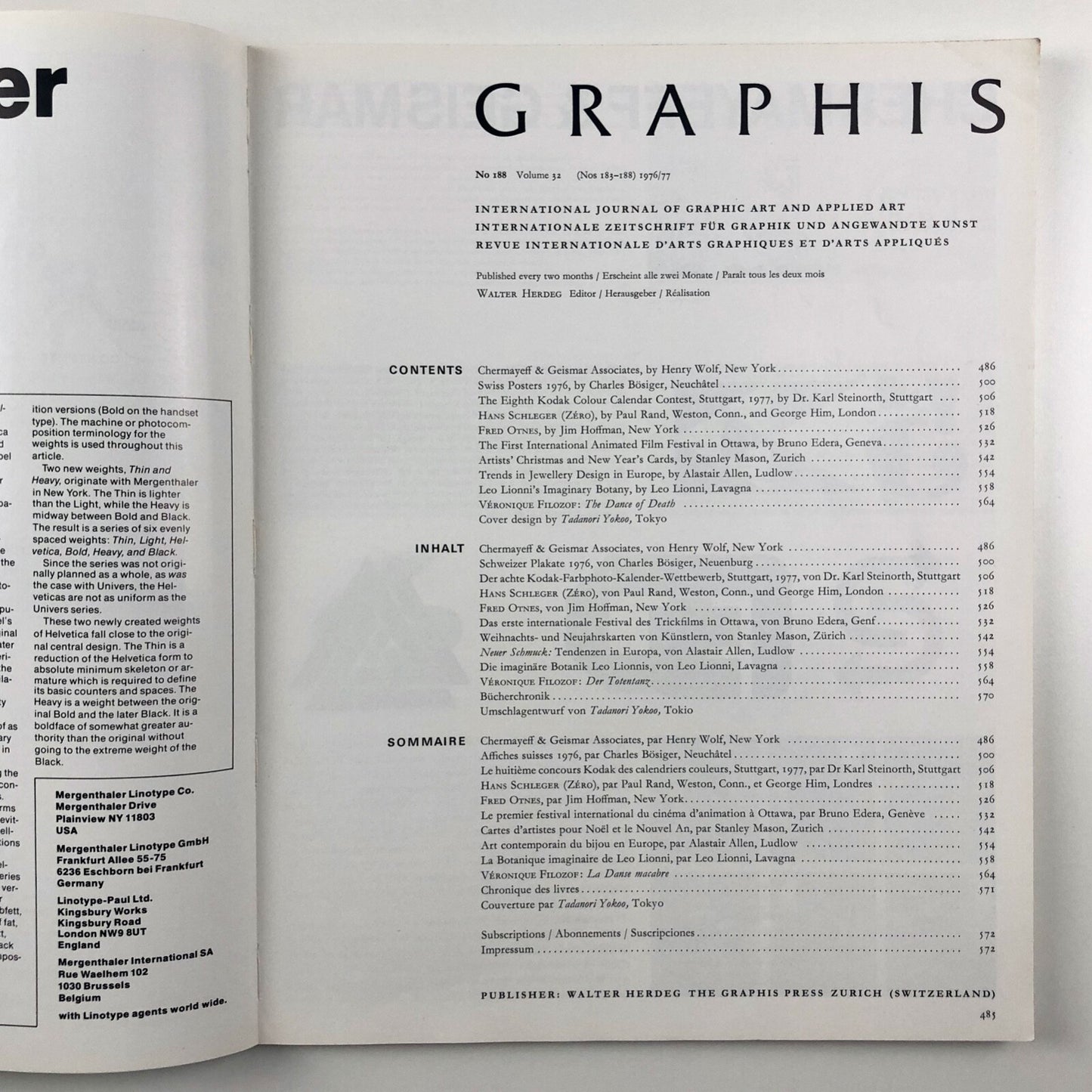 Graphis journal 188 Vol 32 | Walter Herdeg | The Graphis Press 1976/77