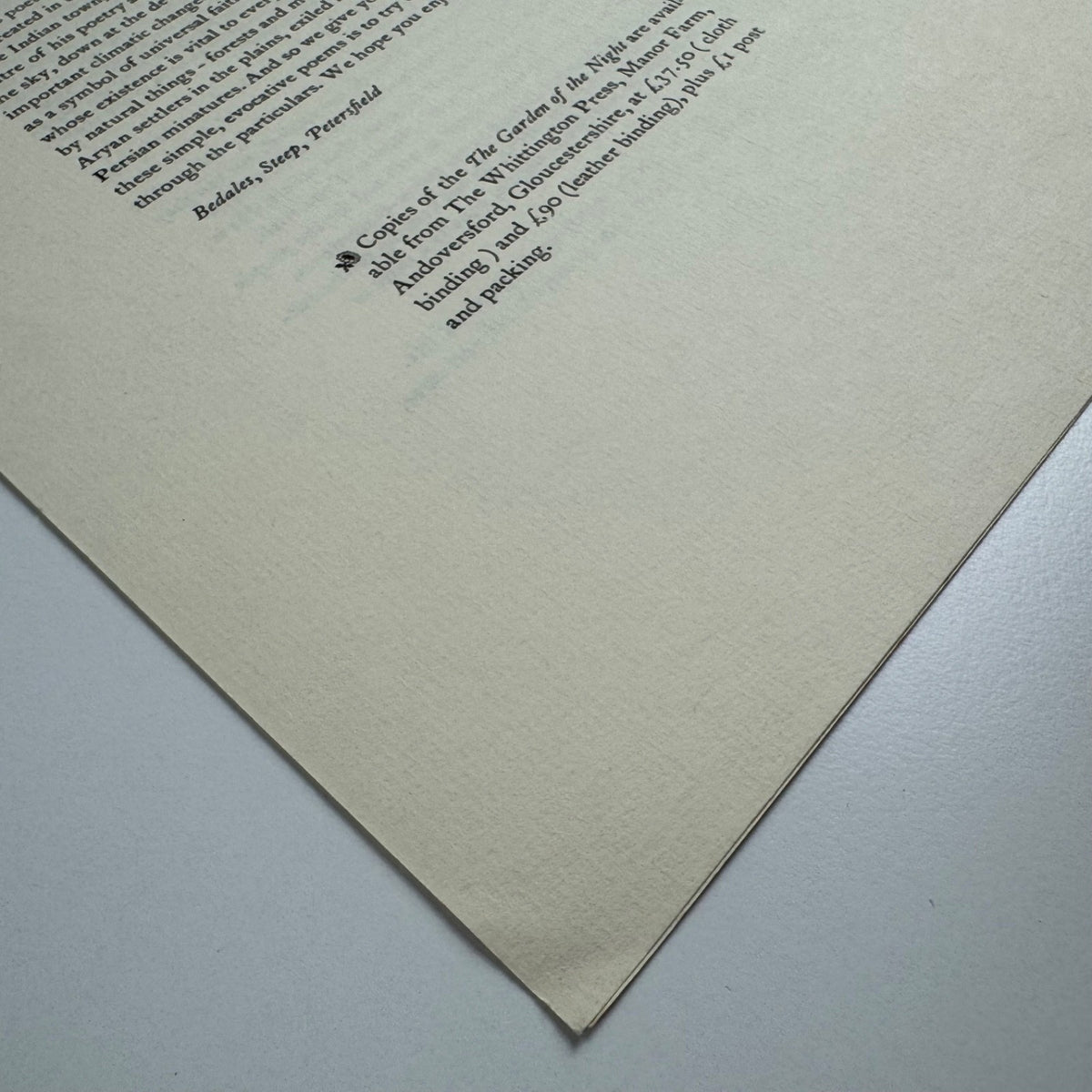 Prospectus for Iftikhar Azmi 26 Sufi poems The Whittington Press, 1979