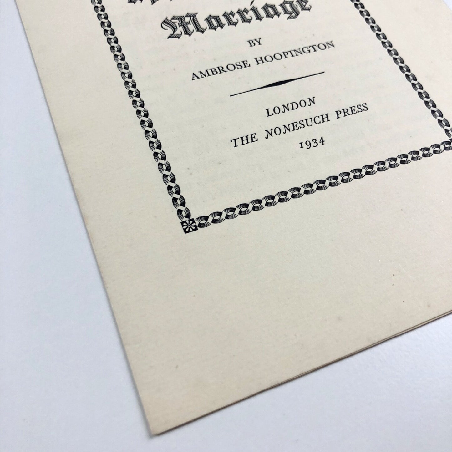 Prospectus A Letter for a Young Lady on Her Approaching Marriage by Ambrose Hoopington | Nonesuch Press, 1934