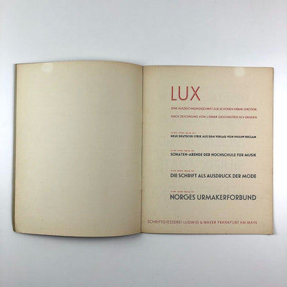 LUX – Zur Schönen [Jacob] Erbar-Grotesk | Type specimen | Ludwig & Mayer 1930s?