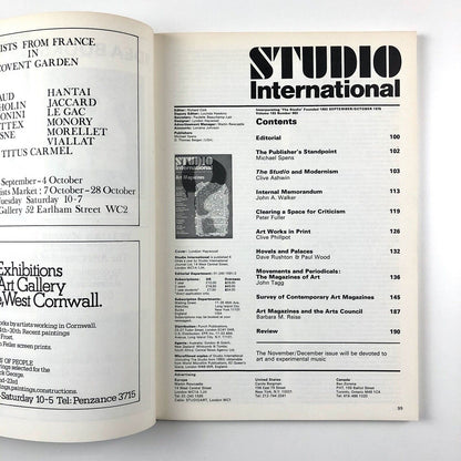 Studio International Journal of Modern Art Sep/Oct 1976 | 'Art Magazines' special