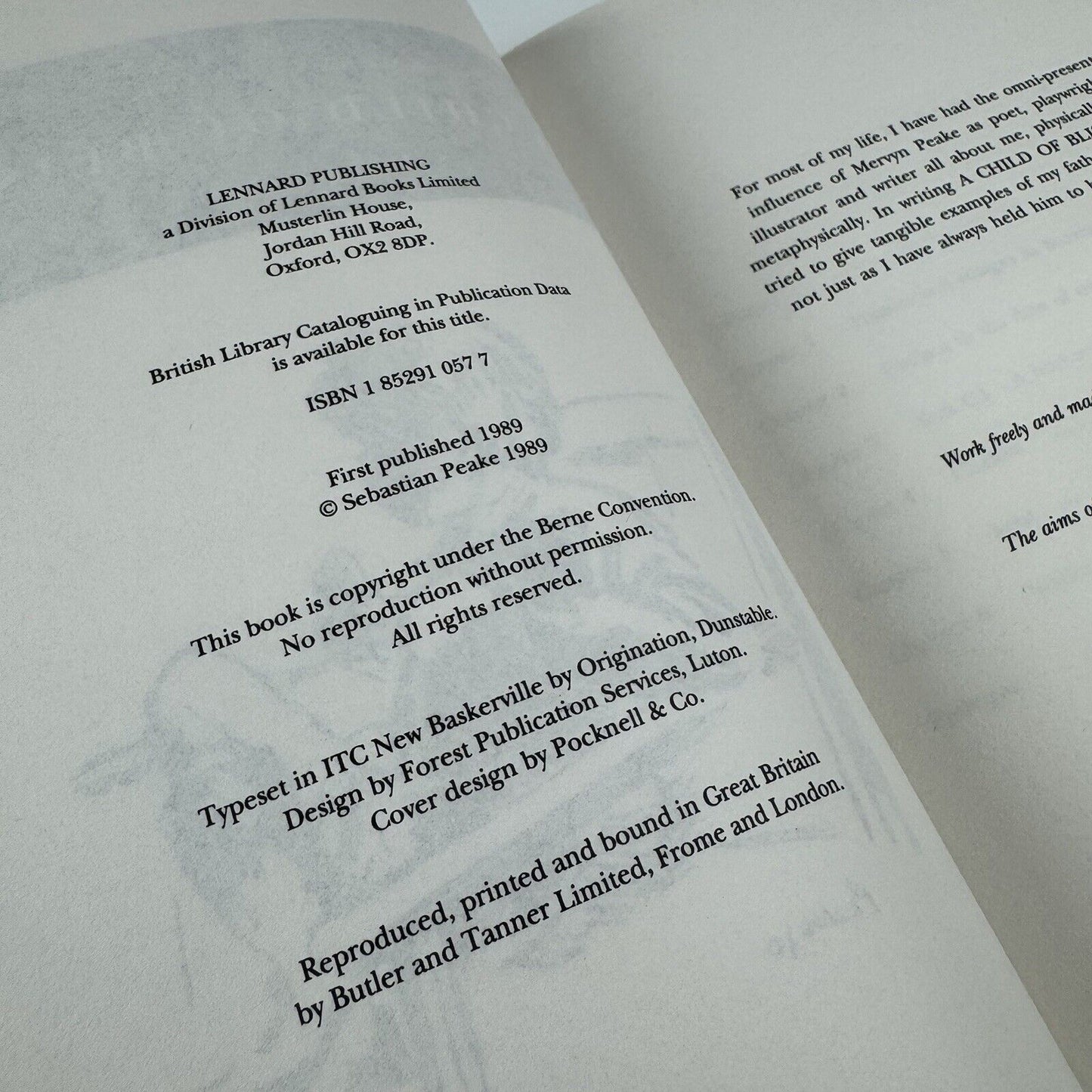 A Child of Bliss. Growing up with Mervyn Peake by Sebastian Peake | Leonard Publishing, 1989