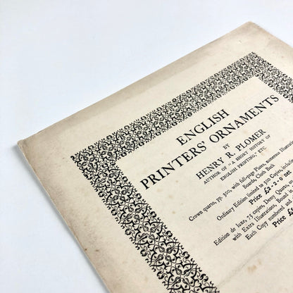 Prospectus for English Printers’ Ornaments Henry R. Plomer | Grafton & Co 1923