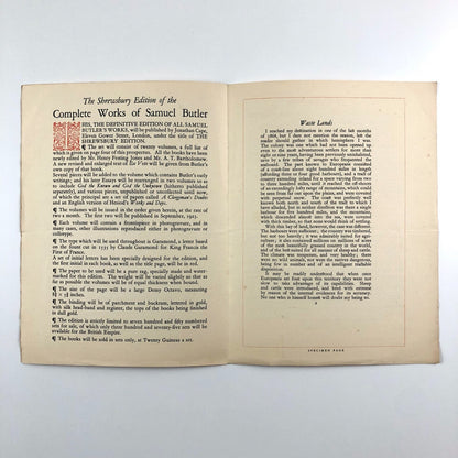 Prospectus – The Collected Works of Samuel Butler | Jonathan Cape, Shrewsbury Edition, 1923