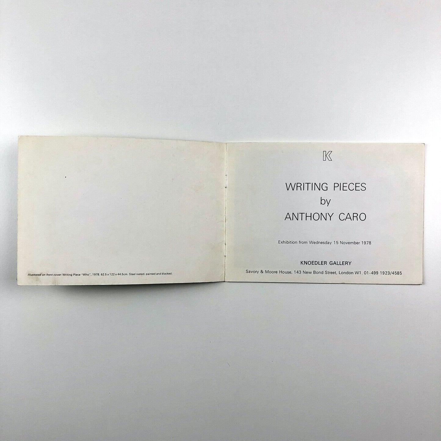 Writing Pieces by Anthony Caro | Knoedler Gallery exhibition catalogue, 1978 catalogue design by Gordon House