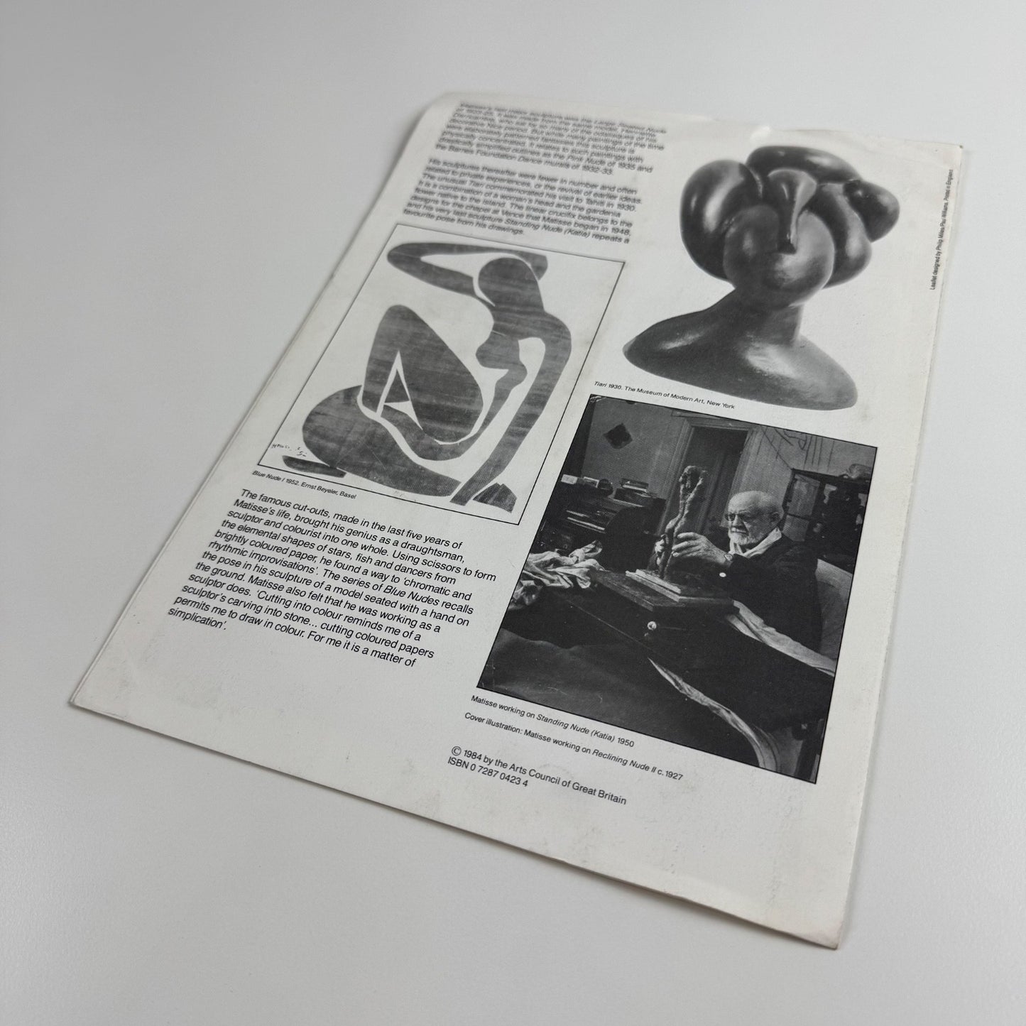 Gallery guide for Henri Matisse. Sculpture | Arts Council touring exhibition, 1984/85