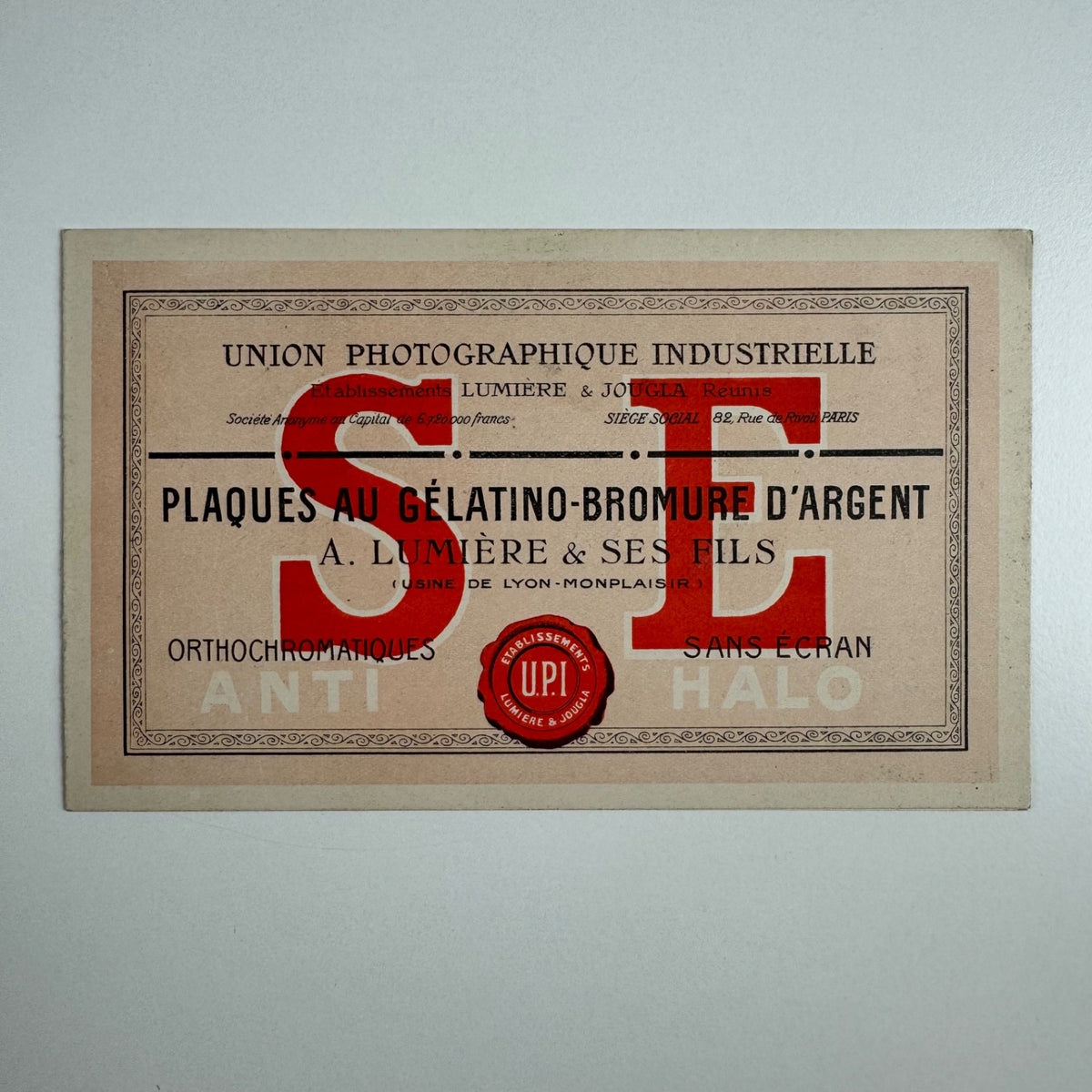 Promotional card for Union Photographique Industrielle. Lumière & Joula c.1911