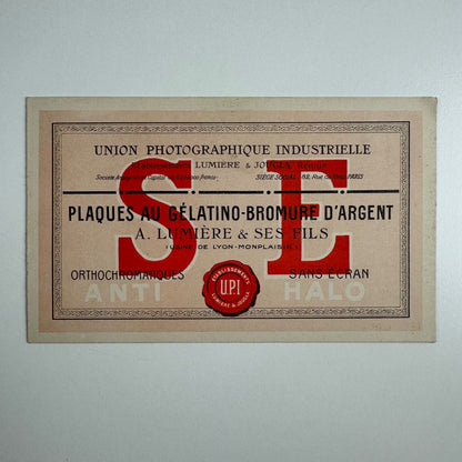 Promotional card for Union Photographique Industrielle. Lumière & Joula c.1911