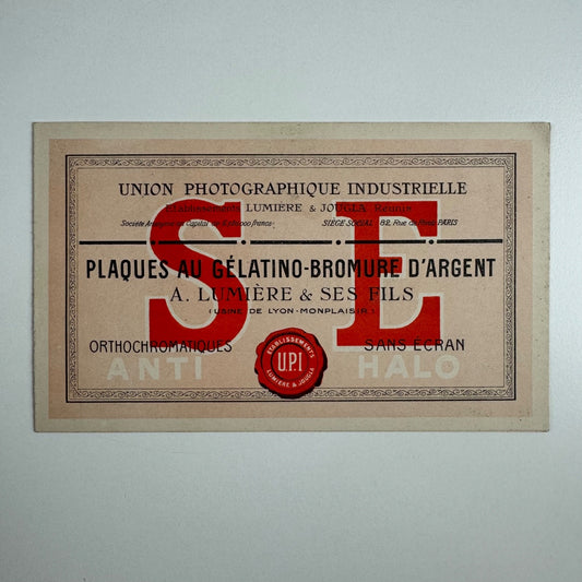Promotional card for Union Photographique Industrielle. Lumière & Joula c.1911
