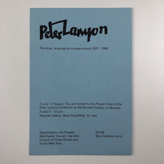 Private view invitation for Peter Lanyon Paintings, drawings & constructions 1937-64 Penwith Gallery 1978