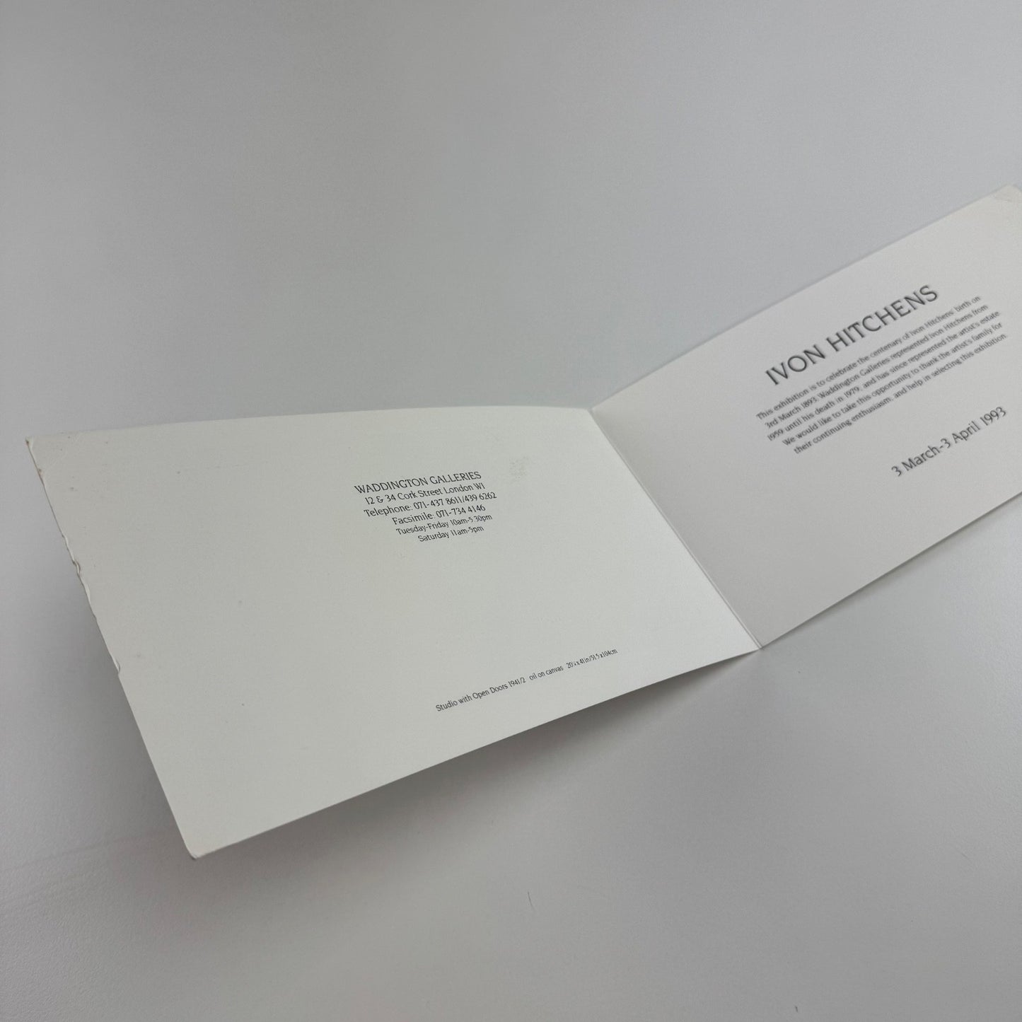 Promotional card for Ivon Hitchens Centenary exhibition Waddington Galleries 1993