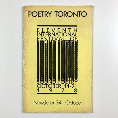 Poetry Toronto Newsletter 34, Oct 1978 | Festival of Sound Poetry | Lawrence Upton