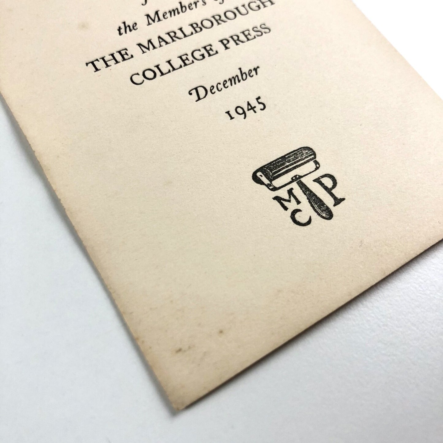 Small Christmas card – from the Members of The Marlborough College Press | December 1945