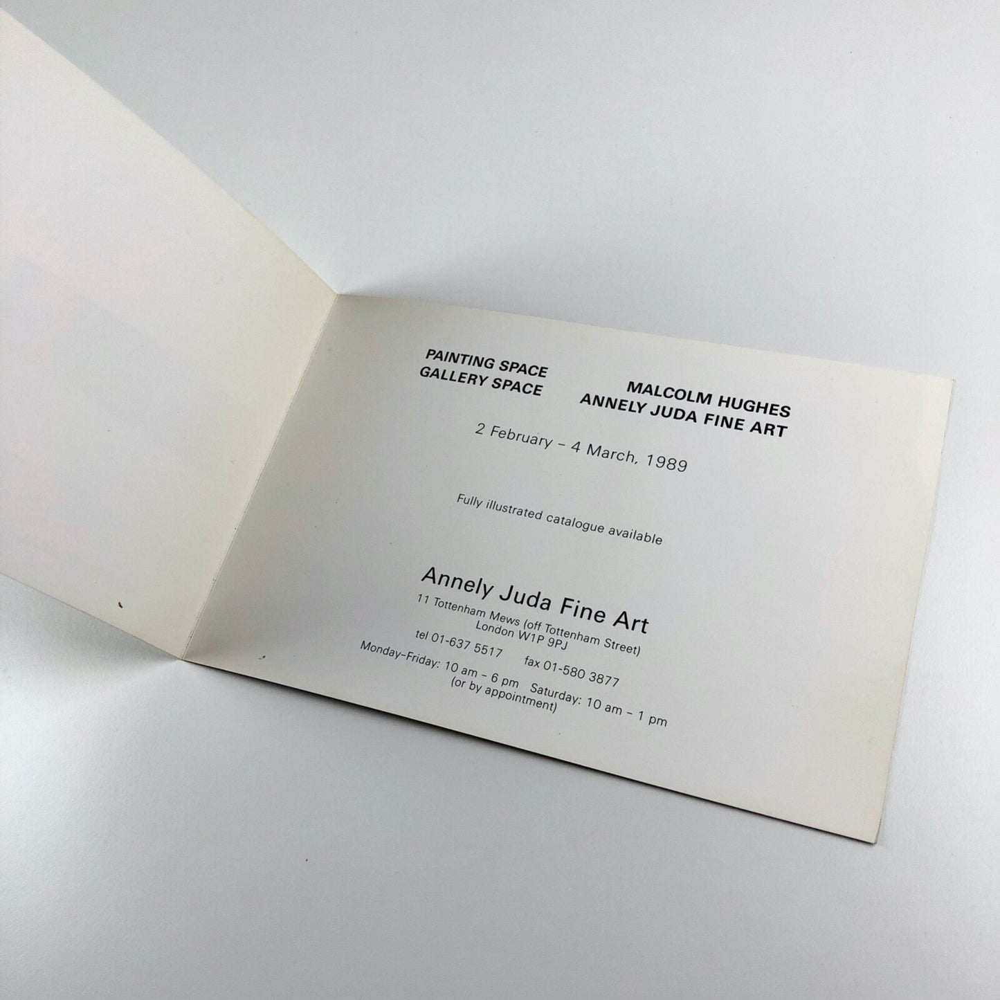 Malcolm Hughes: Painting Space / Gallery Space | Annely Juda Fine Art London, 1989 promotional card