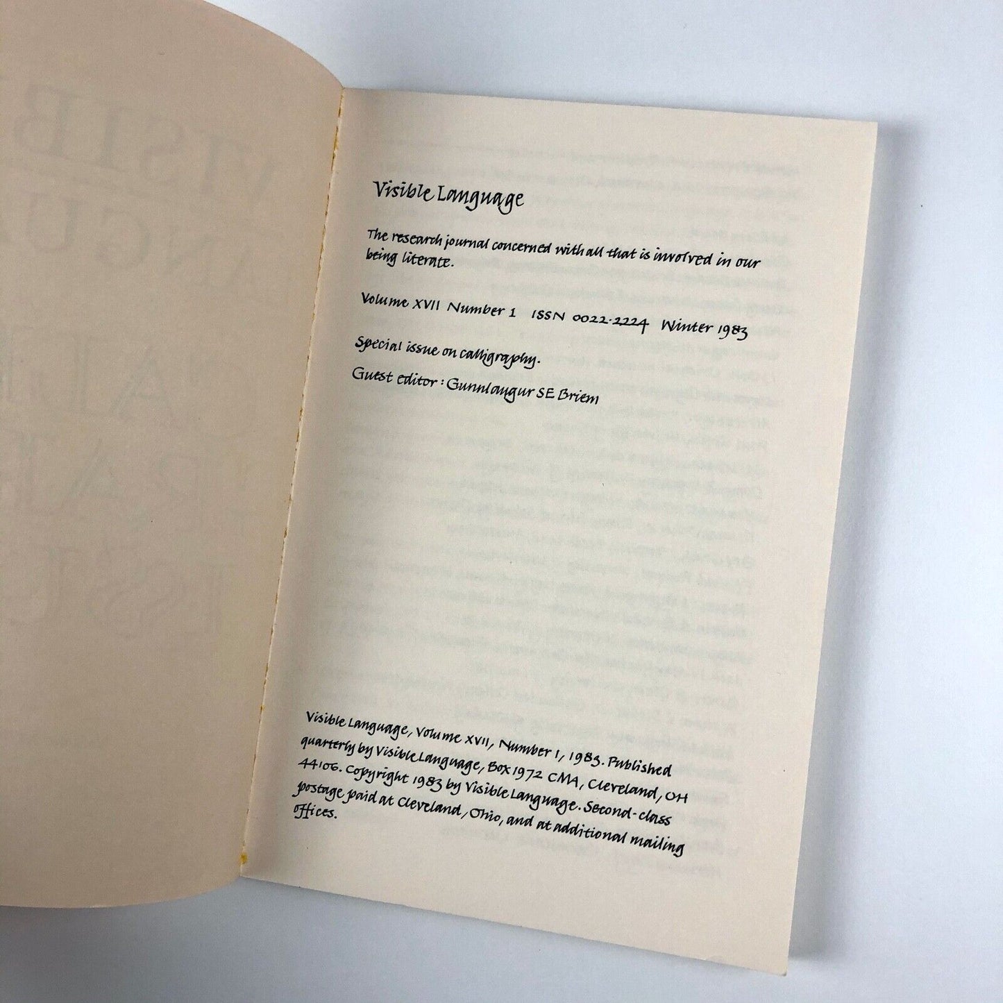 Visible Language journal Calligraphy | Issue Volume XVII, Number 1, Winter 1983