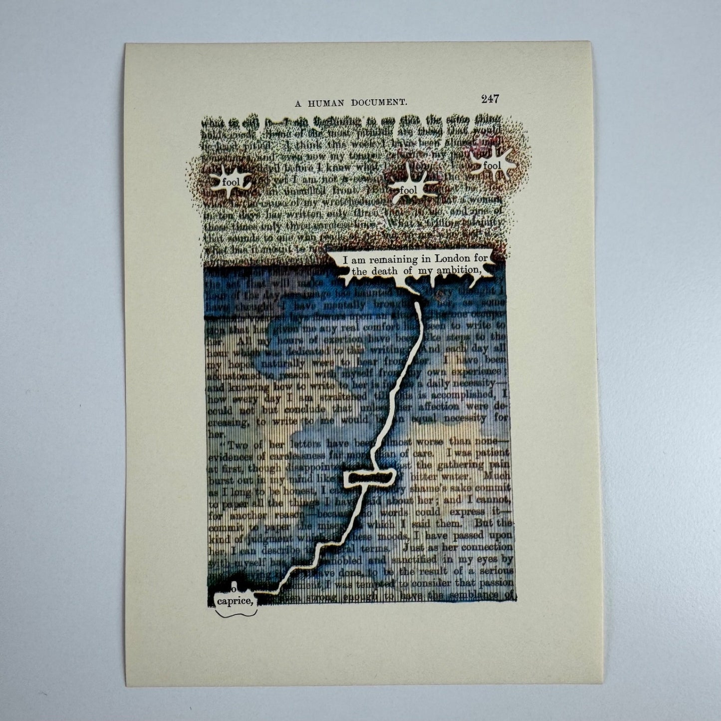 A Humument page 247 'I am remaining in London' by Tom Phillips Tetrad Press 1970
