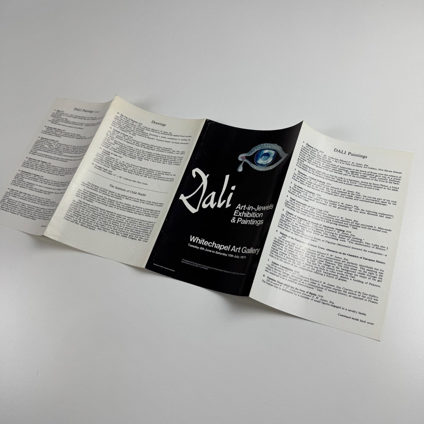 Leaflet for Dali. Art-in-Jewels Exhibition & Paintings | Whitechapel Art Gallery