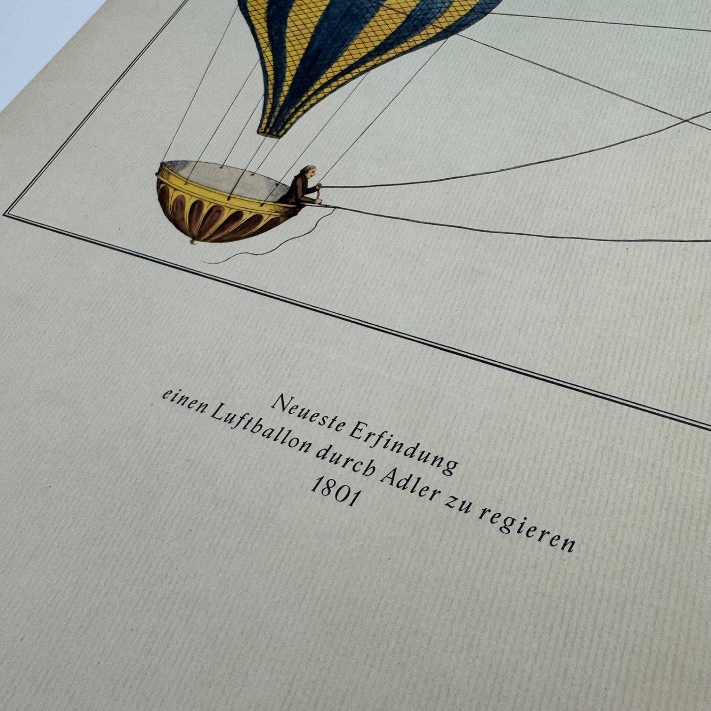 Coloured print of Neueste Erfindung linen Luftballon durch Adler zu regieren 1801 | Aerial Press, 1956