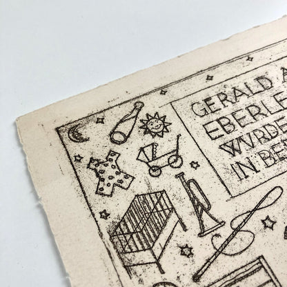 Card – Birth of Gerald Arnold Eberlein on 5 May (1930) to Kurt Karl and Alice Eberlein | Engraving on heavy paper