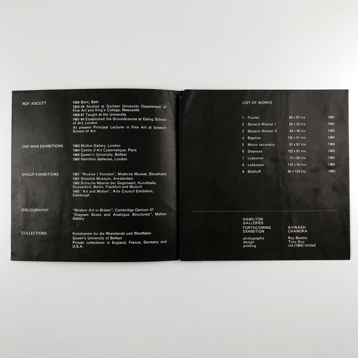 Roy Ascott – Recent Work | Hamilton Galleries, London | Catalogue, c.1966?