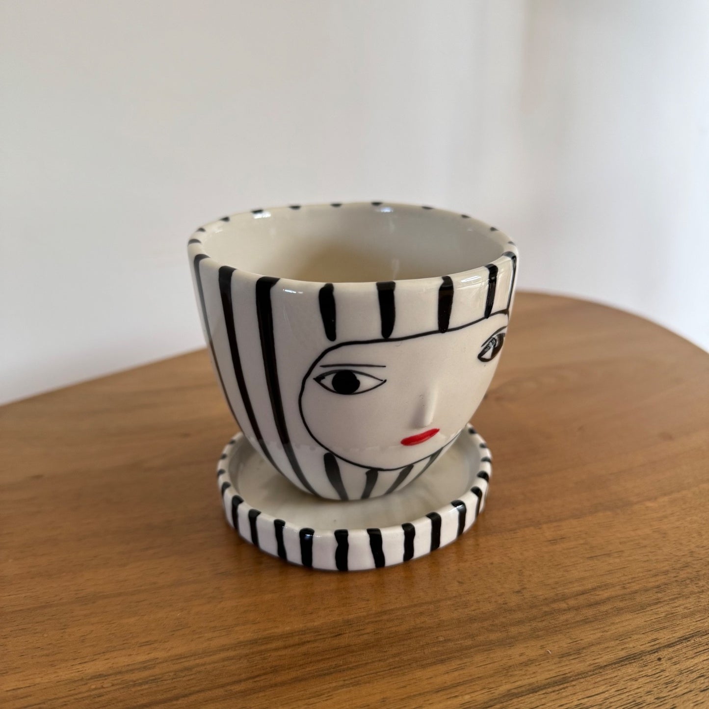 Kinska – studio ceramic small female face planter and saucer