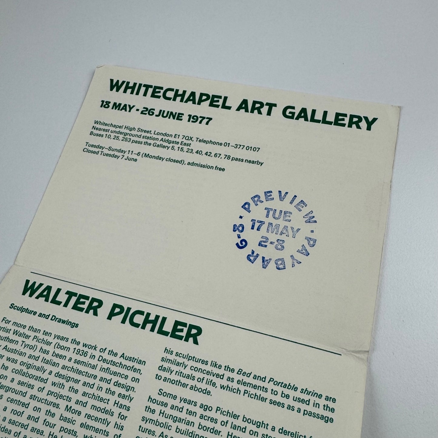 Private View Whitechapel 1977 Walter Pichler, Robert Smithson, Keith Arnatt