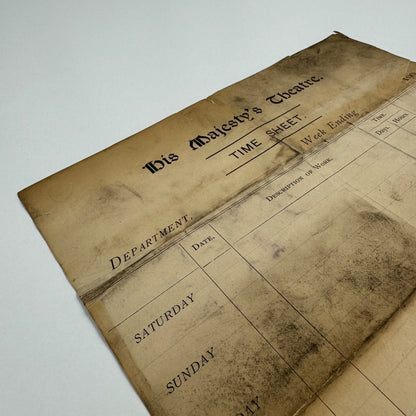 His Majesty’s Theatre London timesheet for 1900s