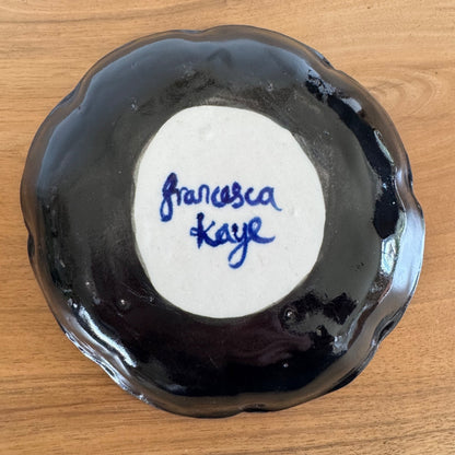 Francesca Kaye studio pottery small platter female figure folk art signed