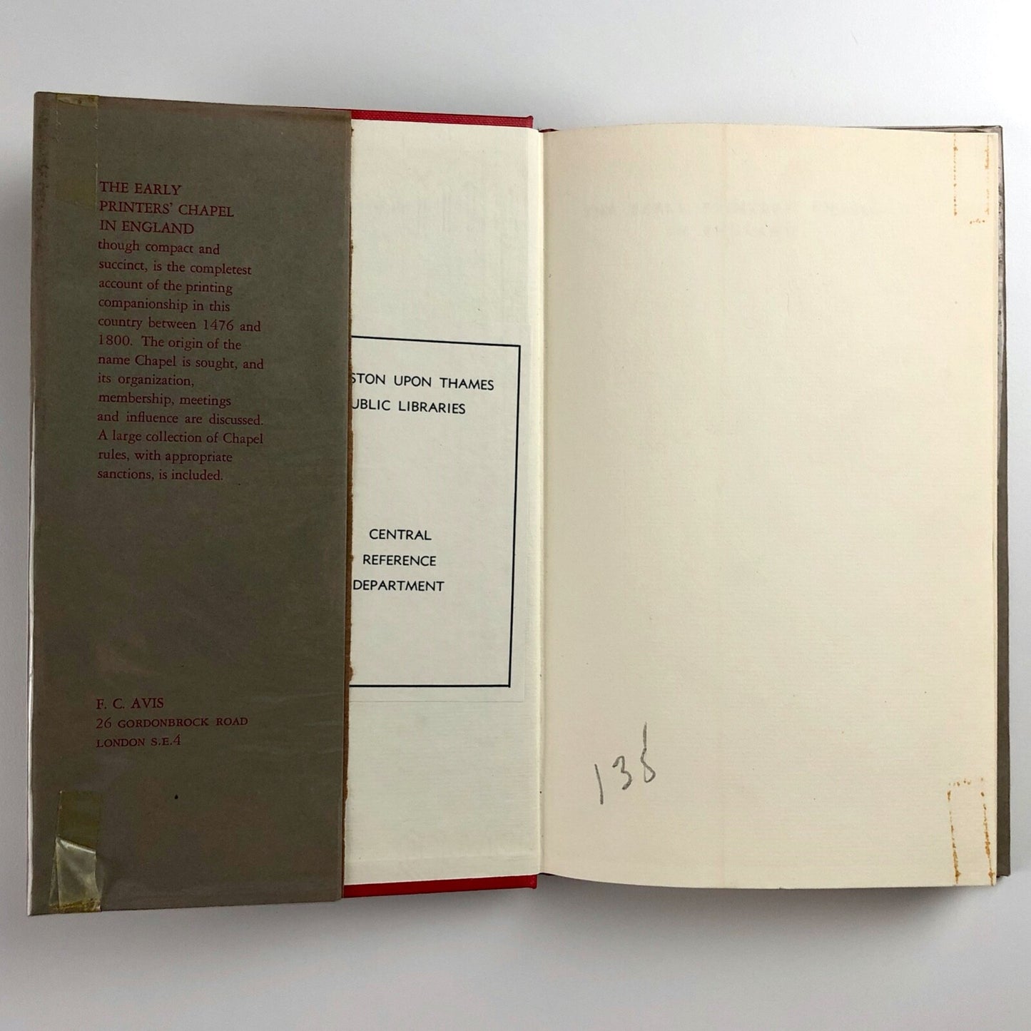The Early Printers' Chapel in England by F C Avis | Limited edition 1971