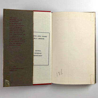 The Early Printers' Chapel in England by F C Avis | Limited edition 1971