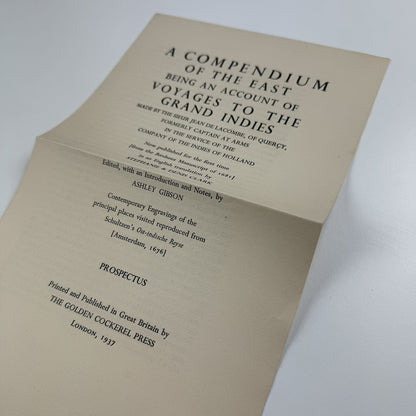 Prospectus – Voyages to the Grand Indies | Jean de Lacombe | Golden Cockerel Press, 1937