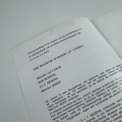 Leaflet Vier Belgische Schilders uit Londen (Four Belgian Painters from London) | Marcelle van Caillie, Maurice Jadot, E.L.T. Mesens, Willi Rondas | Britse Veertiendaagse te Brugge 1968