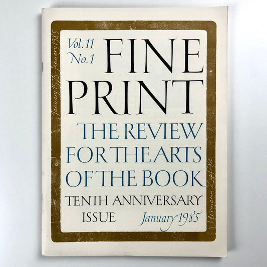 Fine Print. A Review for the Arts of the Book | January 1985, Vol 11, No. 1