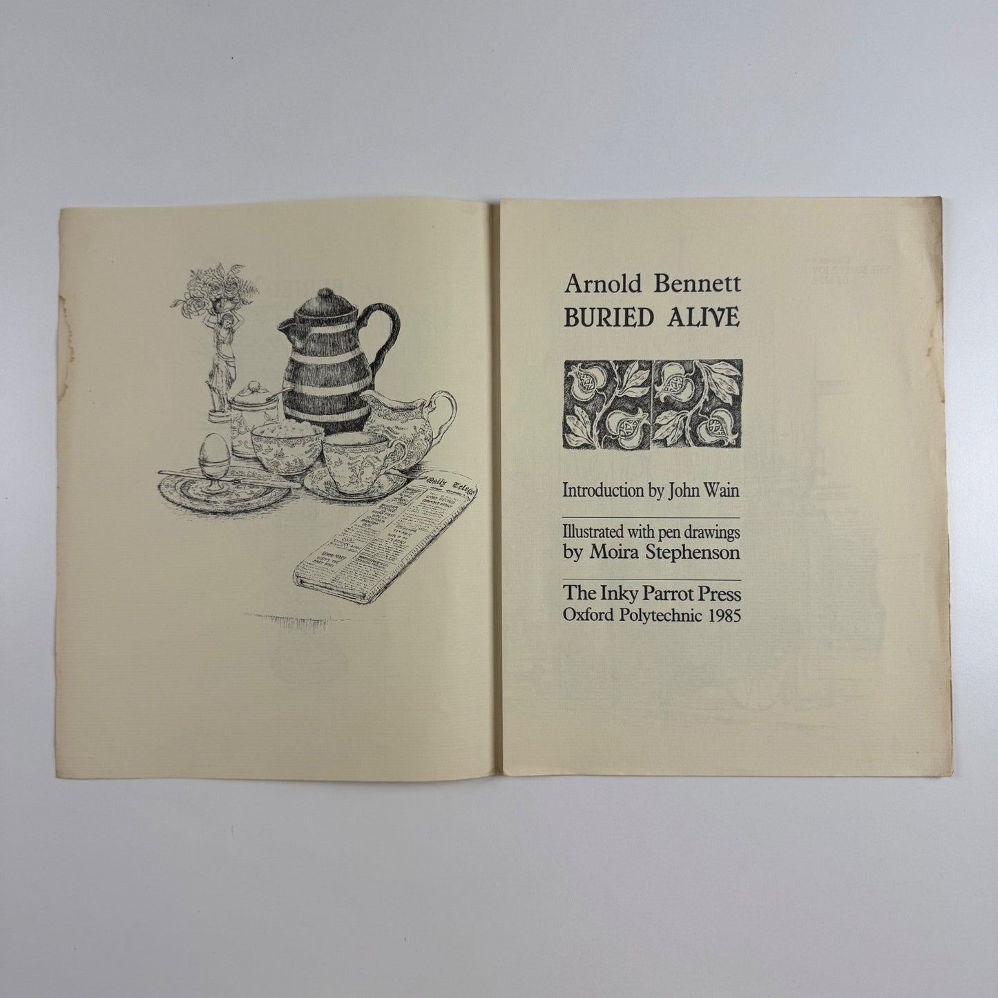 Prospectus for Buried Alive by Arnold Bennett | The Inky Parrot Press, 1985