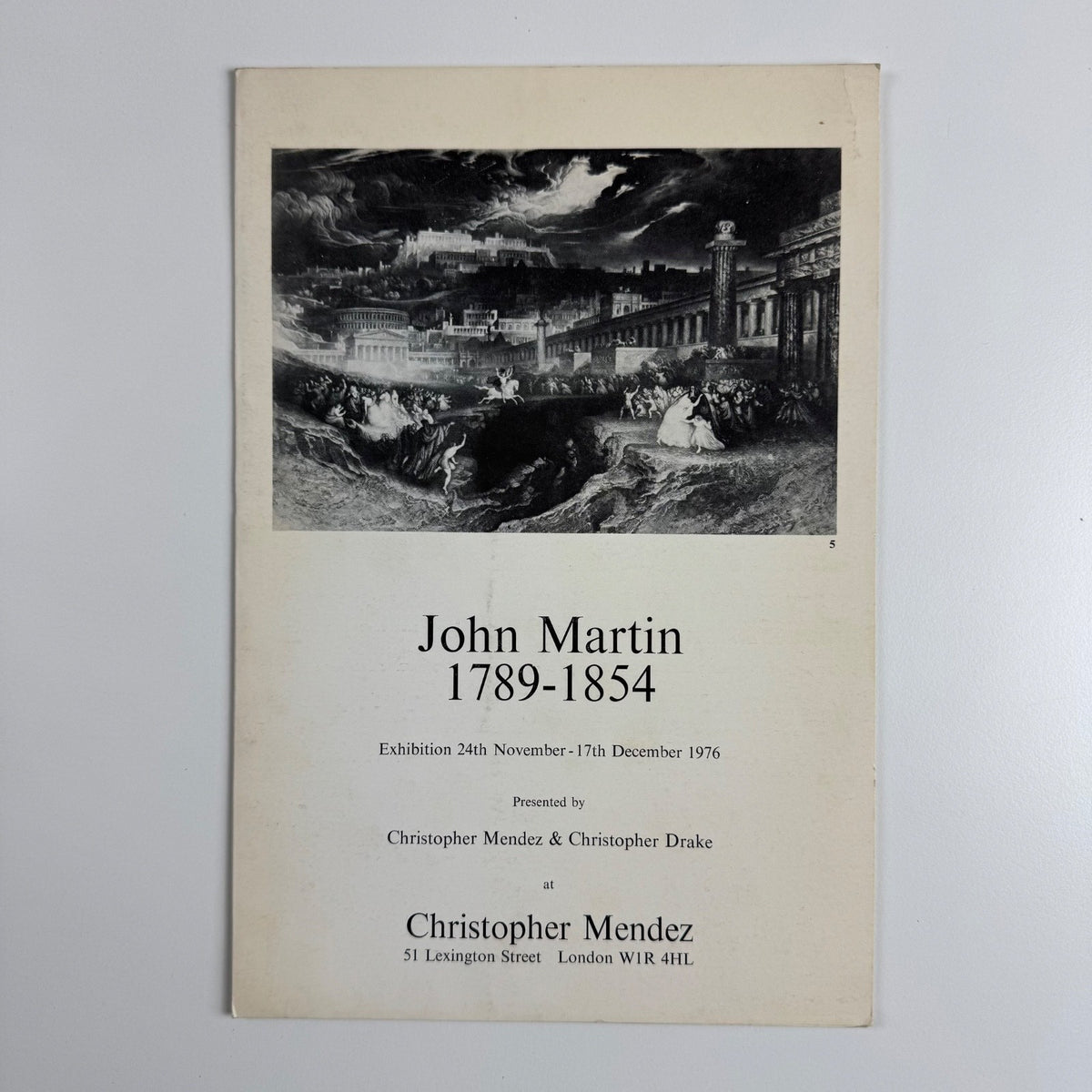 Leaflet/catalogue John Martin 1789-1854 | Christopher Mendez 1976