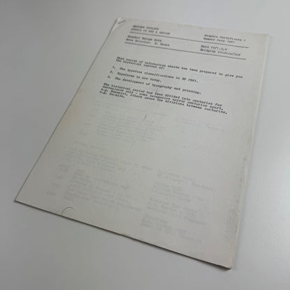 Information sheets from Croydon College School of Art & Design. Graphic Design Area. Area Director Herman Hecht Summer term 1981